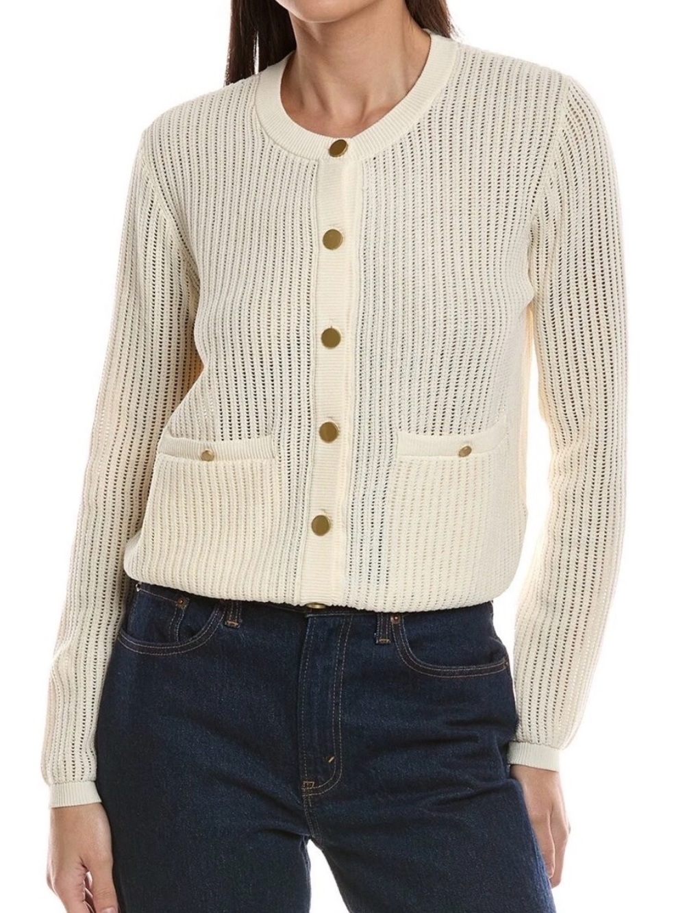 rag & bone Vivi Cream Open-Knit Button-Front Cardigan New L
